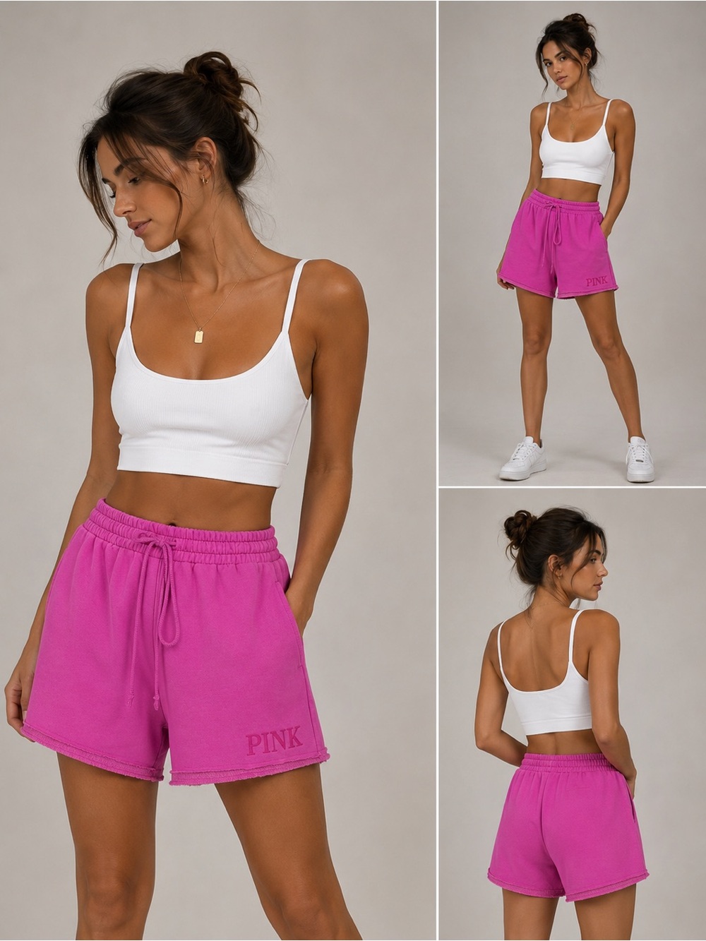 PINK Victoria's Secret Hot Pink Fleece Drawstring Athletic Shorts